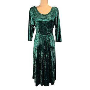 Vintage 90s Crushed Velvet Midi Dress Sz.10 Green Event Whimsigoth Holiday Boho